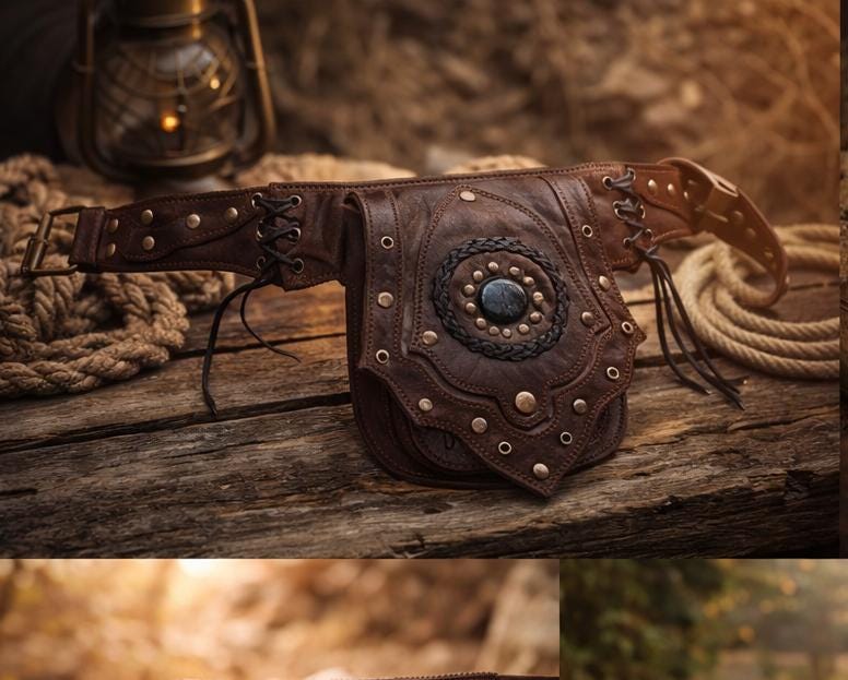 Boho Leather Belt Bag with Stone Detail | Western Festival Hip Pouch
