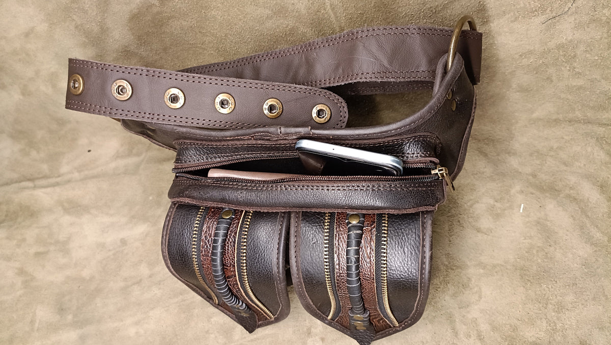 Handmade Leather Belt Pouch: Festival Hip Bag with Adjustable Strap...