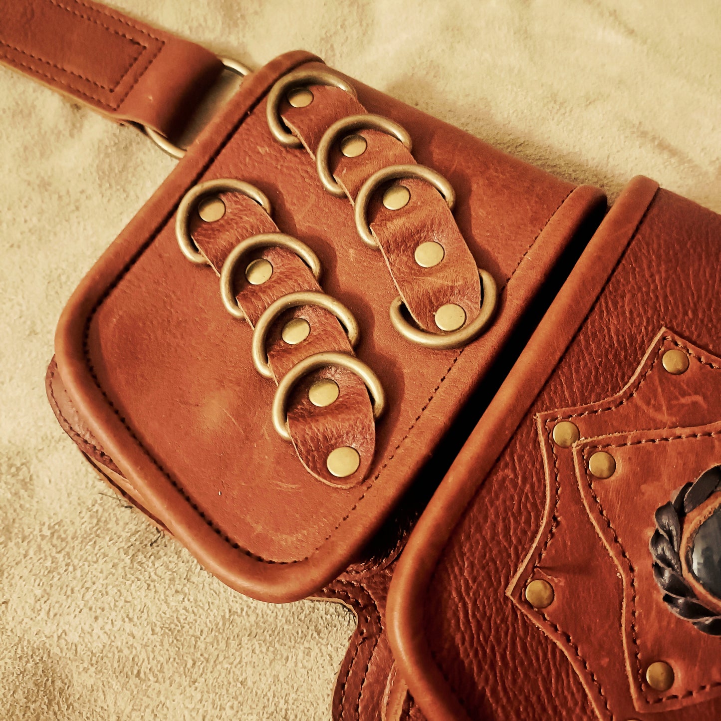 Handcrafted Leather Hip Bag – Utility Belt Pouch with Stone Design