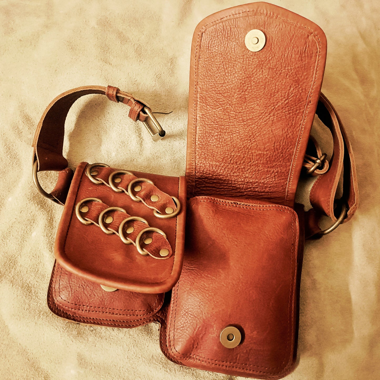 Handcrafted Leather Hip Bag – Utility Belt Pouch with Stone Design