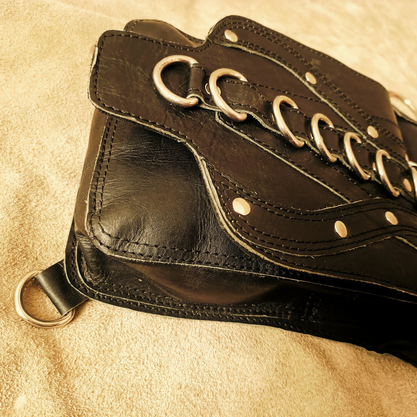 Black Leather Hip Bag – Gothic Utility Belt Pouch with Metal Rings
