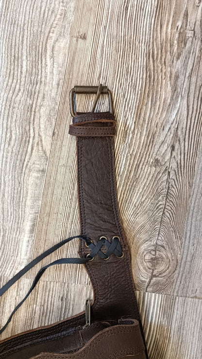 Handmade Leather Belt Bag – Boho Festival Pouch with Stone Detail (Brown/Black)