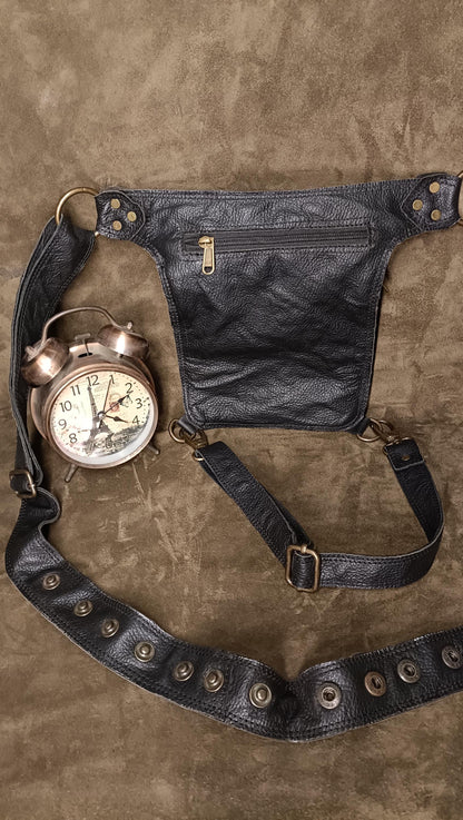 Handmade Leather Belt Pouch Combo | Gemstone Detail, Steampunk Biker Style (Free Gift)