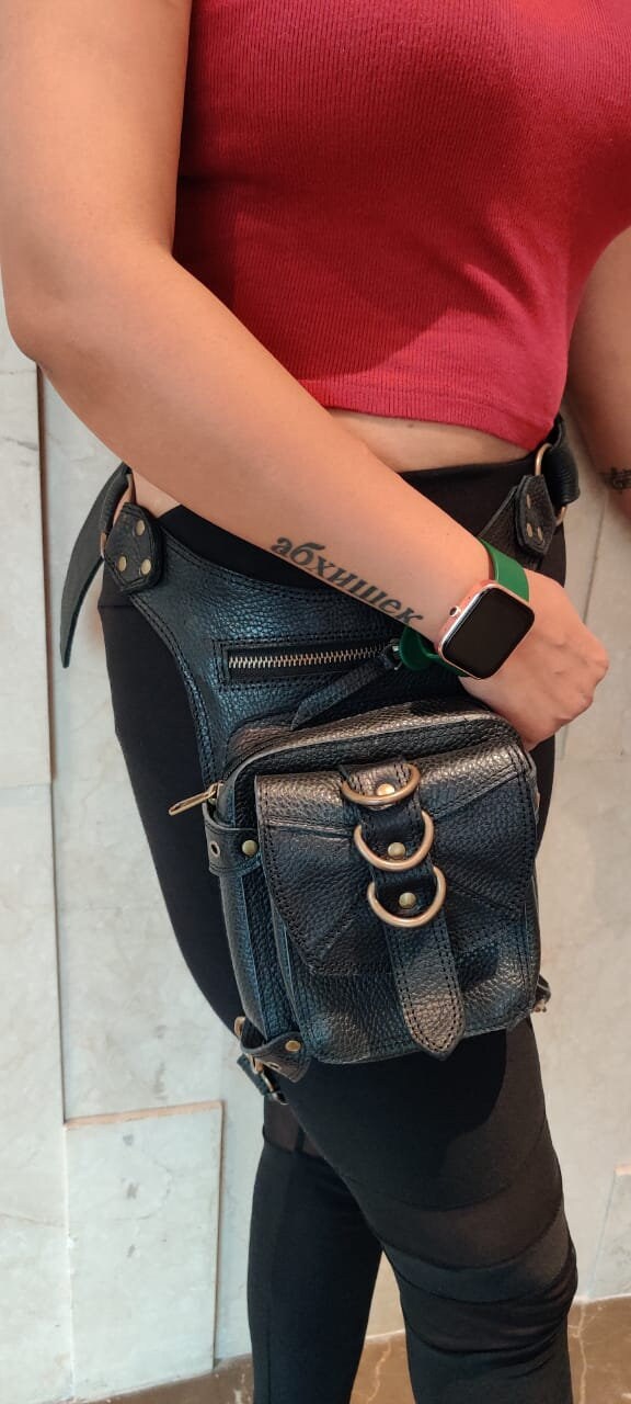 Handmade Leather Belt Pouch | Hip Bum Bag Crossbody | Festival Travel  Bag Boho Gypsy | Unisex Gift Black
