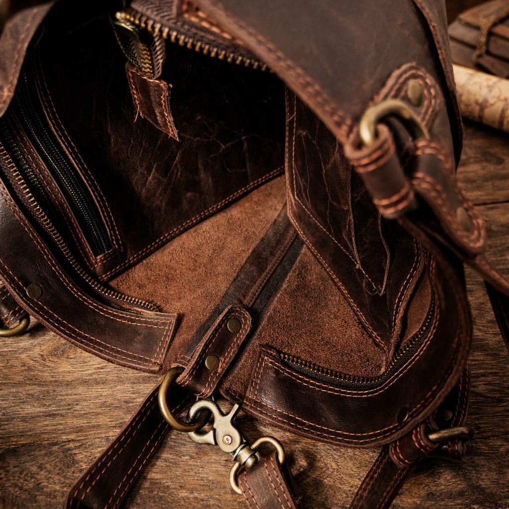 Full-Grain Leather Tote Bag, Vintage Shoulder Handbag, Rustic Brown Crossbody Bag