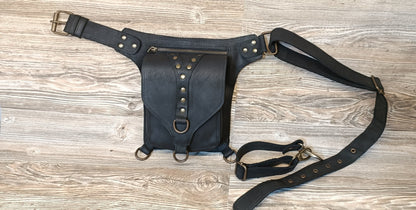 Handmade Full-Grain Leather Festival Belt Pouch | Adjustable Crossbody Waist Bag