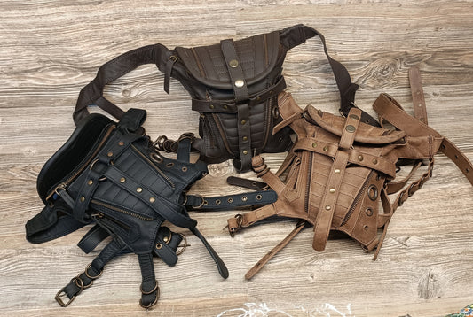 Genuine Leather Thigh Bag | Steampunk Biker Utility Pouch, Festival Hip Drop Leg Bag