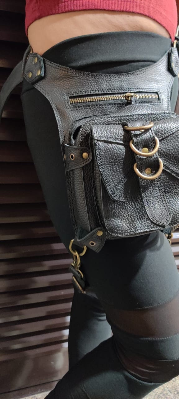 Handmade Leather Belt Pouch | Hip Bum Bag Crossbody | Festival Travel  Bag Boho Gypsy | Unisex Gift Black
