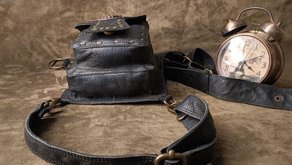 Handmade Leather Belt Pouch Combo | Gemstone Detail, Steampunk Biker Style (Free Gift)