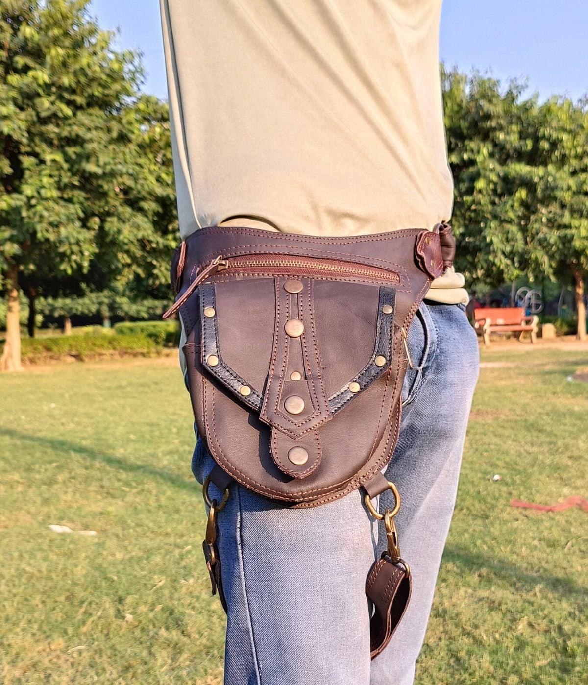 Handmade Leather Belt Pouch: Utility Festival Bag with Adjustable Strap...