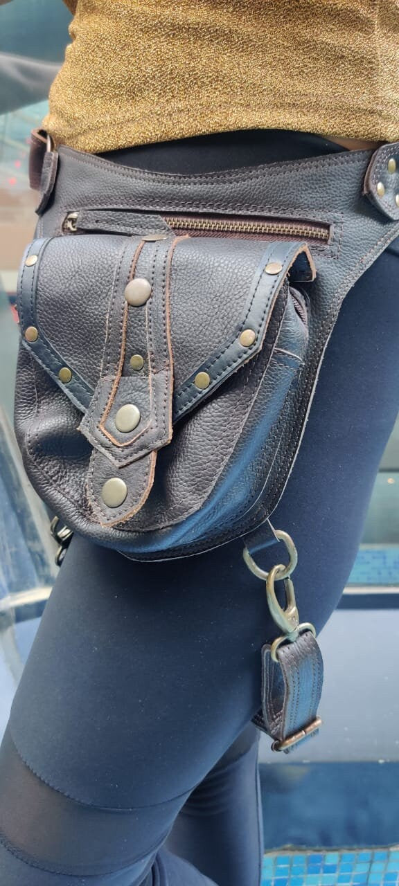 Handmade Leather Belt Pouch: Utility Festival Bag with Adjustable Strap...