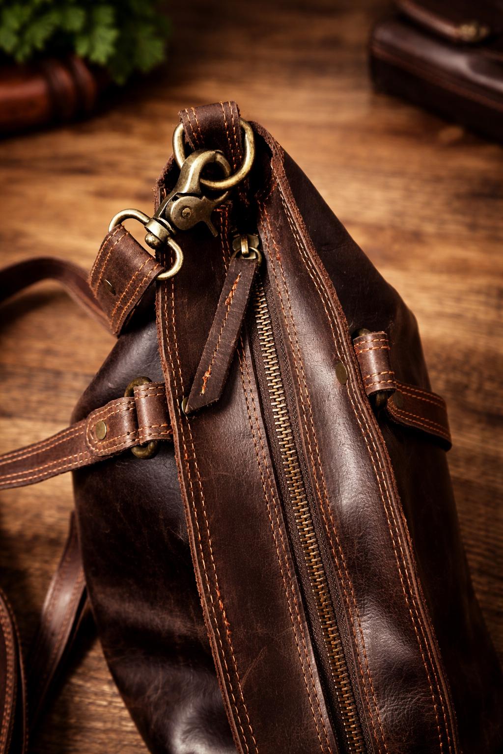 Full-Grain Leather Tote Bag, Vintage Shoulder Handbag, Rustic Brown Crossbody Bag