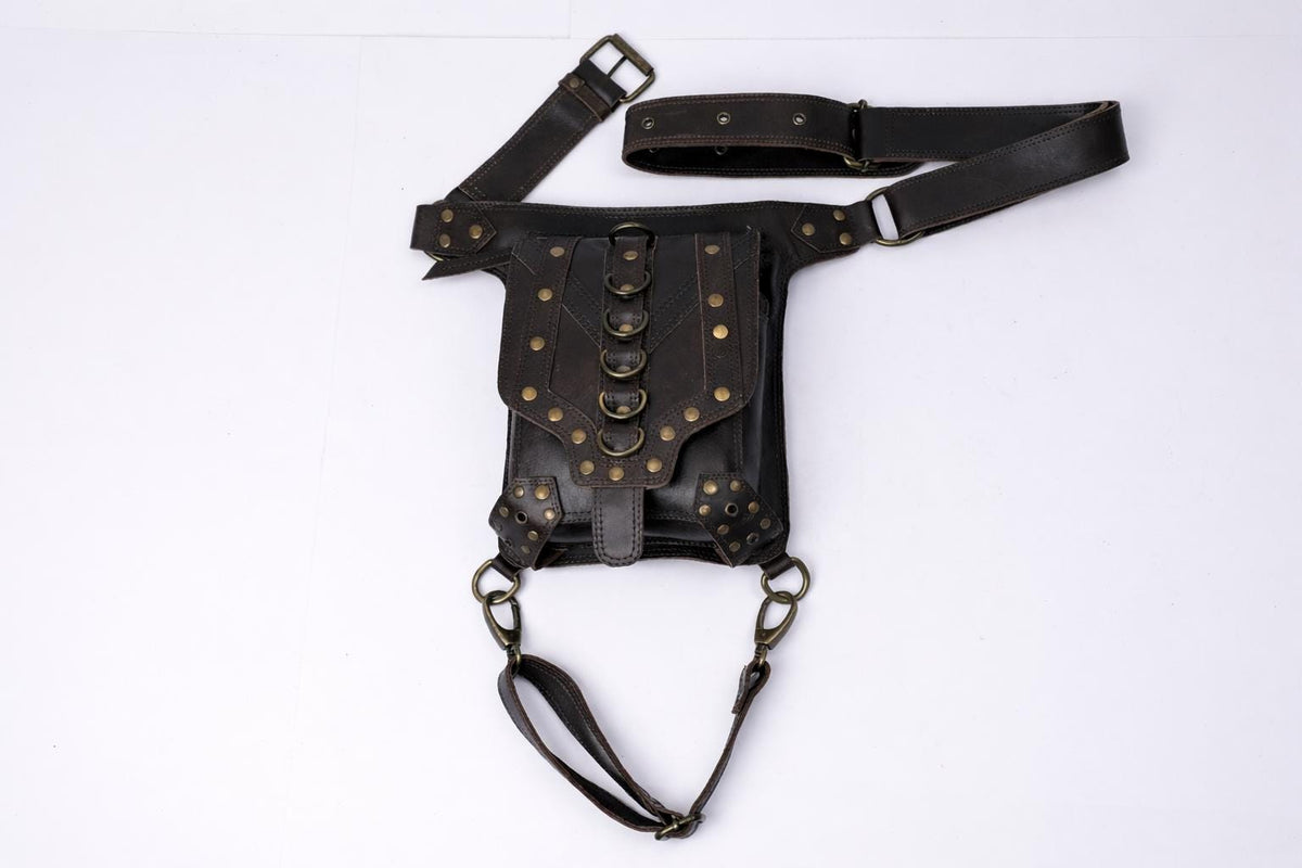 Studded Leather Belt Bag, Gothic Utility Hip Bag, Handmade Edgy Fanny Pack