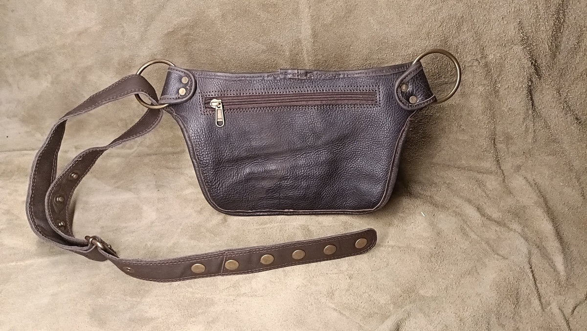 Handmade Leather Belt Pouch: Festival Hip Bag with Adjustable Strap...