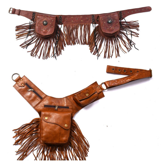 leather holster bag combo burning man festival bag set unisex waist pouch duo