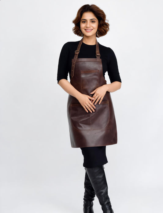 Handcrafted brown leather apron — where functionality meets timeless design