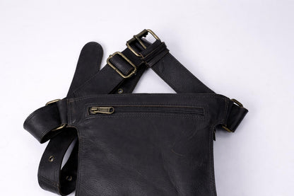 Studded Leather Belt Bag, Gothic Punk Utility Hip Pouch, Festival Fanny Pack..