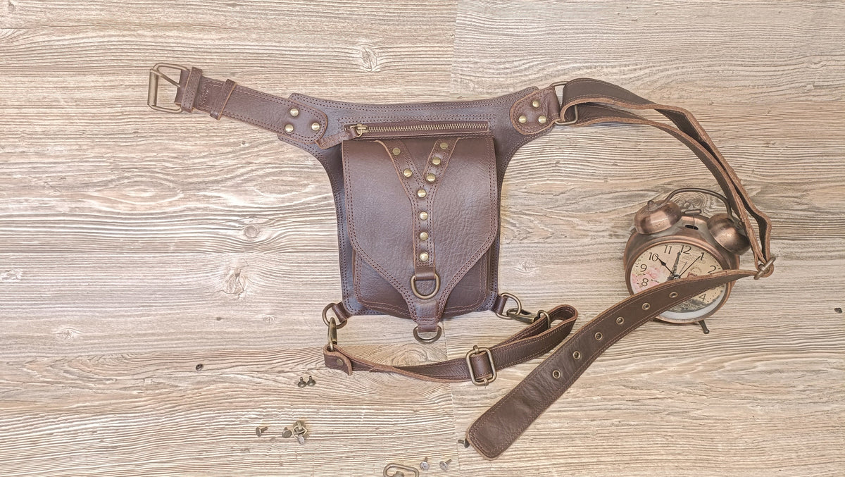 Handmade Leather Belt Pouch: Travel Fanny Pack with Adjustable Strap