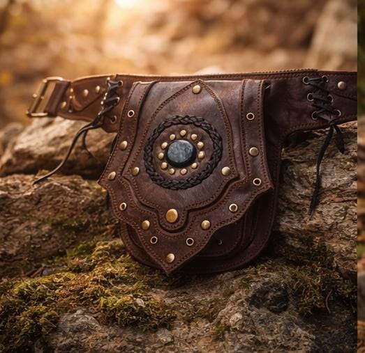 Boho Leather Belt Bag with Stone Detail | Western Festival Hip Pouch