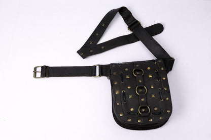 Studded Leather Belt Bag, Gothic Punk Utility Hip Pouch, Festival Fanny Pack..