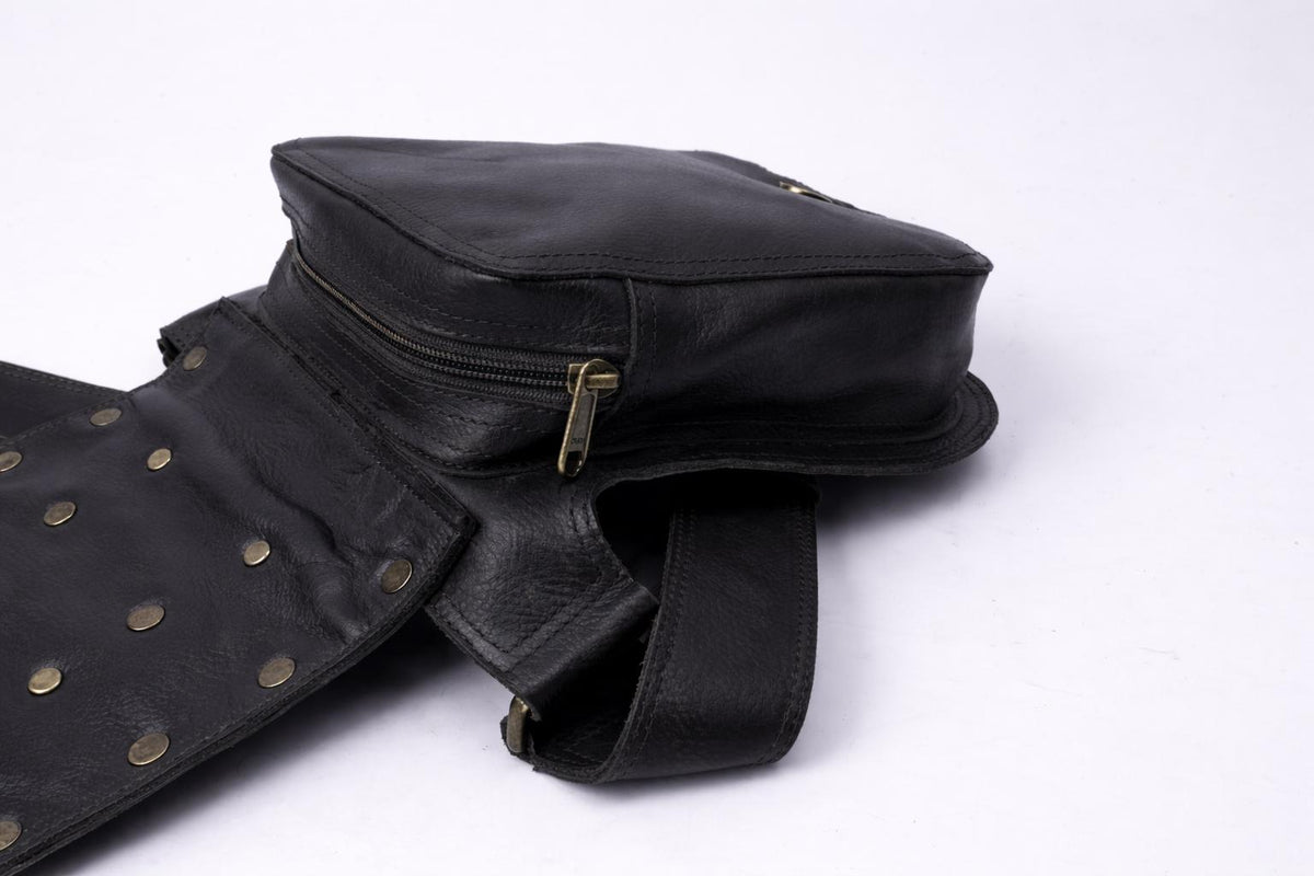 Studded Leather Belt Bag, Gothic Punk Utility Hip Pouch, Festival Fanny Pack..