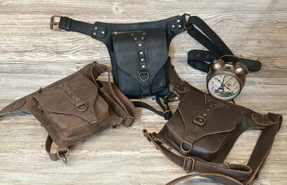 Handmade Full-Grain Leather Festival Belt Pouch | Adjustable Crossbody Waist Bag
