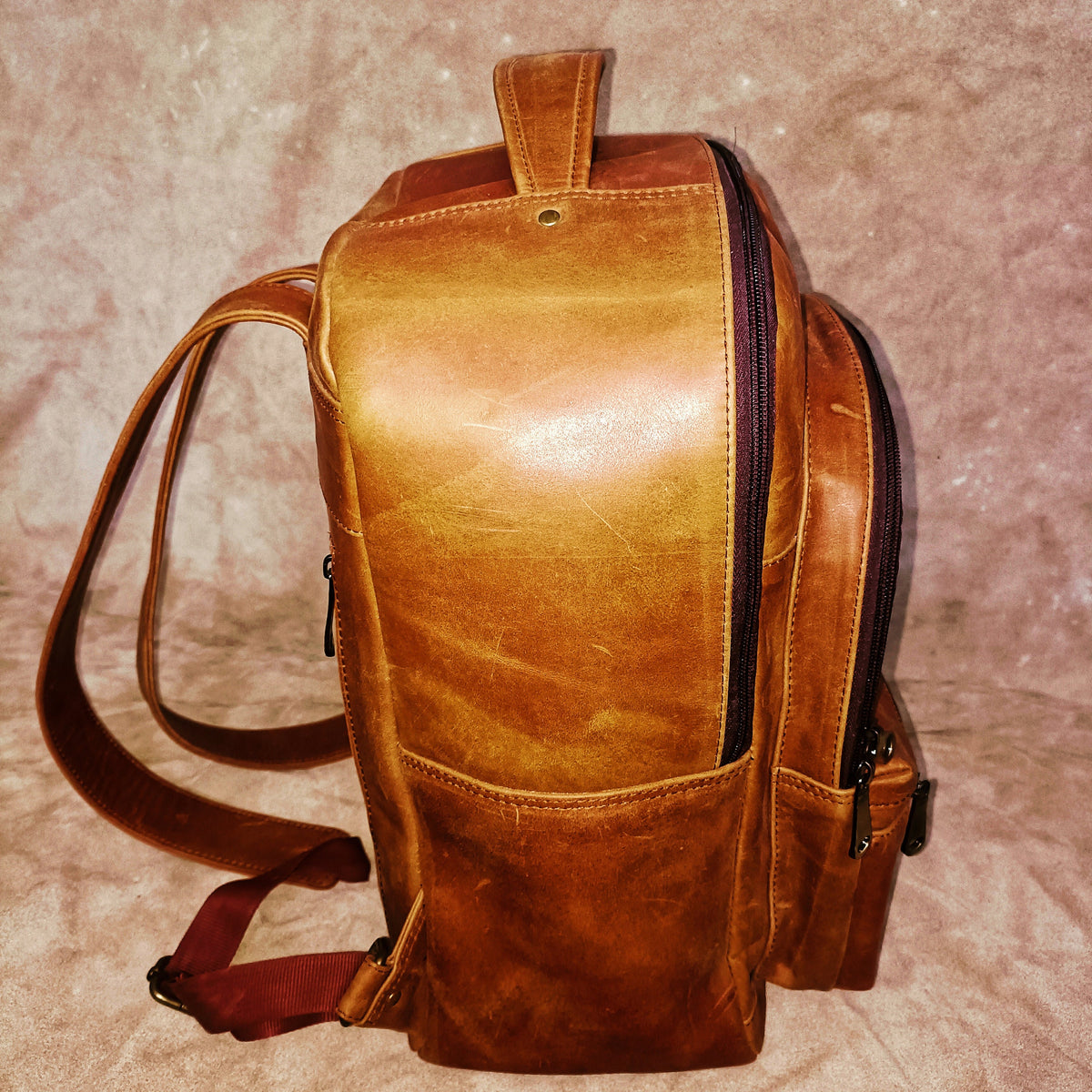 Crazy Horse Leather Travel Backpack: Handmade Unisex Bag + Free Pouch.