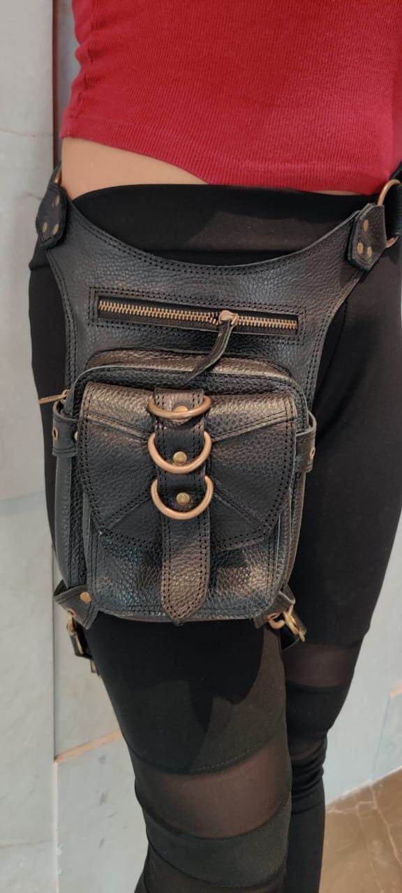 Handmade Leather Belt Pouch | Hip Bum Bag Crossbody | Festival Travel  Bag Boho Gypsy | Unisex Gift Black
