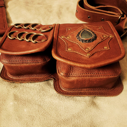 Handcrafted Leather Hip Bag – Utility Belt Pouch with Stone Design