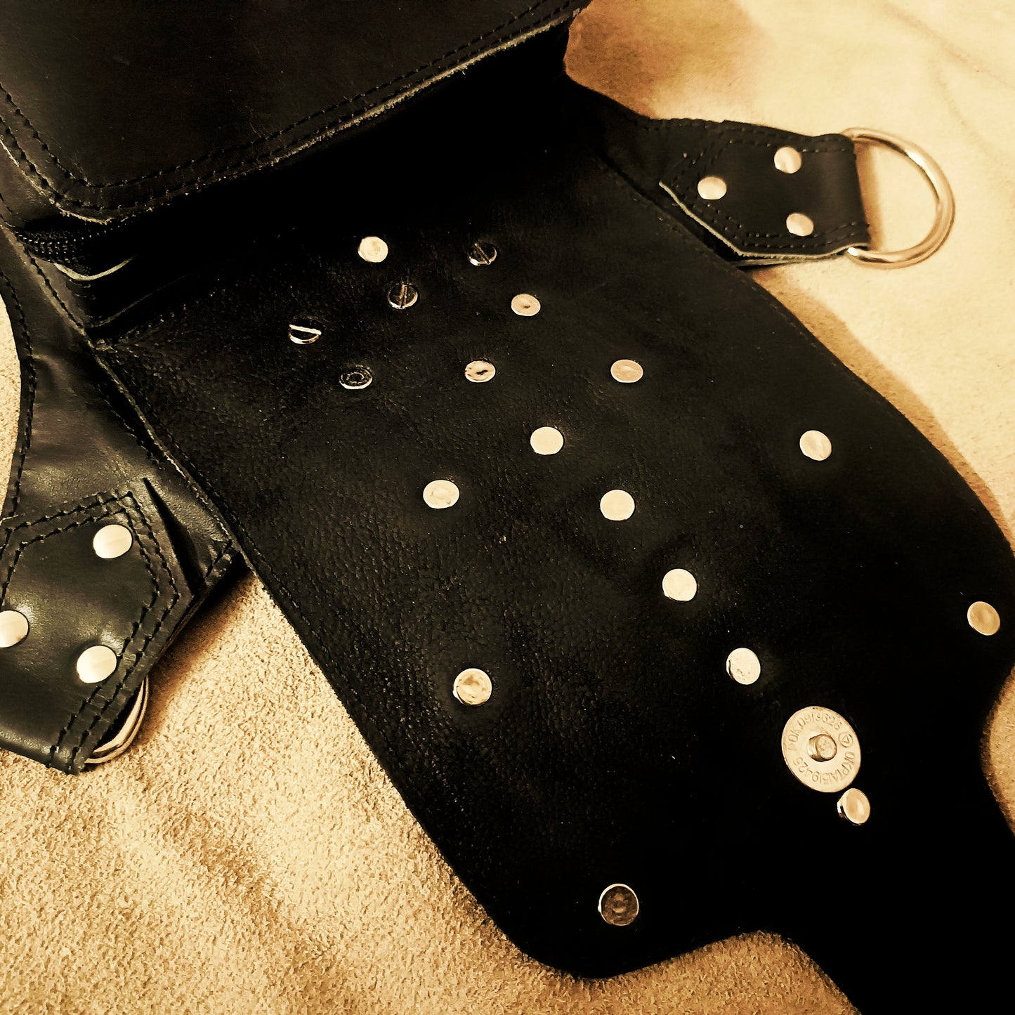 Black Leather Hip Bag – Gothic Utility Belt Pouch with Metal Rings