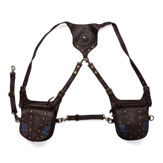 "Handcrafted Leather Holster Bag – Dual Pouch, Adjustable Straps, Unisex"