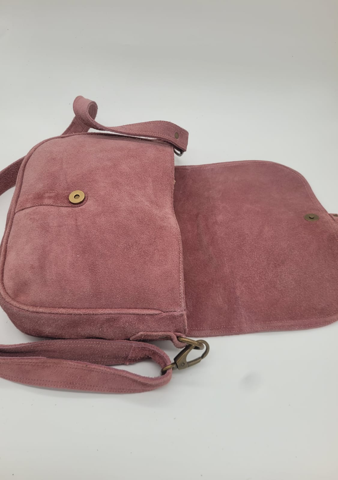 Blush Pink Suede Leather Crossbody Bag – Vintage Buckle Style