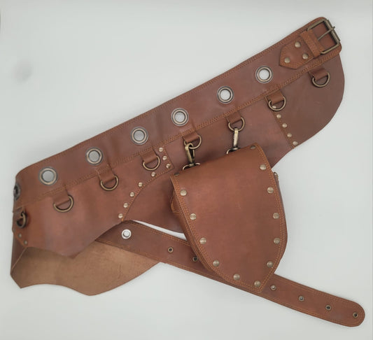 Handcrafted Leather Utility Belt with Pouch – Vintage Steampunk Style