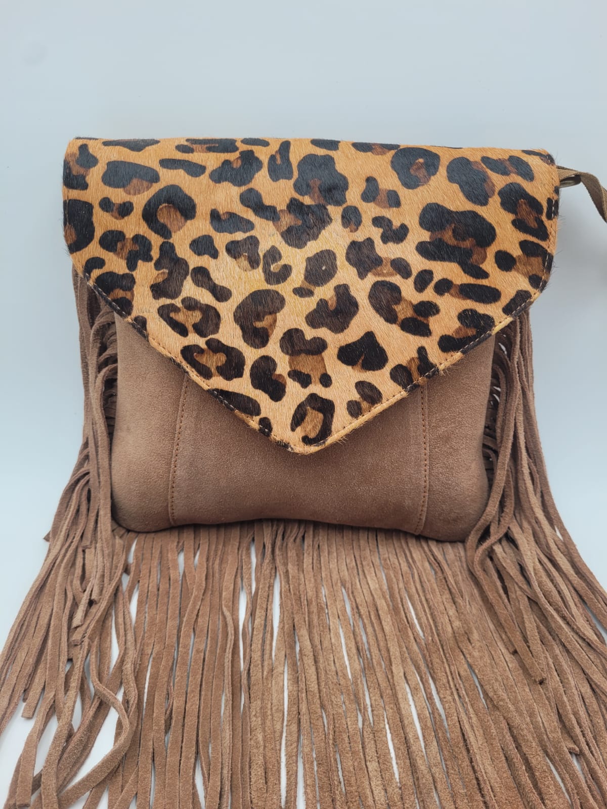 Boho Chic Leather Fringe Crossbody Bag – Leopard Print Flap