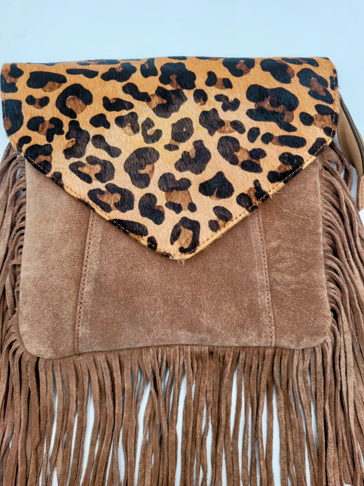 Boho Chic Leather Fringe Crossbody Bag – Leopard Print Flap