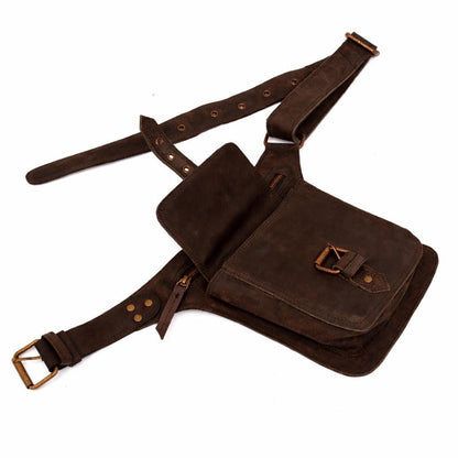 Dark Brown Leather Belt Bag, Handmade Waist Hip Fanny Pack, Adjustable Vintage Style