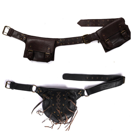 Handmade Leather Belt Pouch Combo Set | Boho Steampunk Festival Bags (Free Gift)