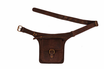 Dark Brown Leather Belt Bag, Handmade Waist Hip Fanny Pack, Adjustable Vintage Style