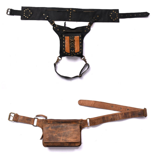 Handmade Leather Belt Pouch Combo | Boho Festival Waist Bags + Free Gift