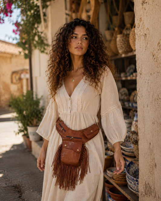 Genuine Leather Fringe Utility Waist Bag | Steampunk Festival Hip Pouch