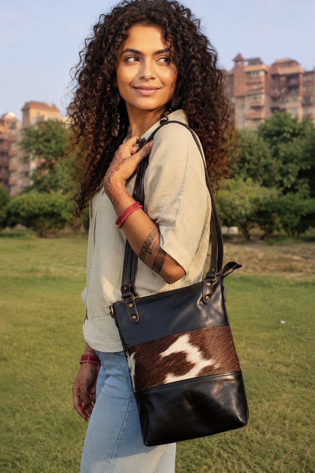 Leather Crossbody Utility Bag: Handmade Boho Festival Shoulder Bag + Free Pouch