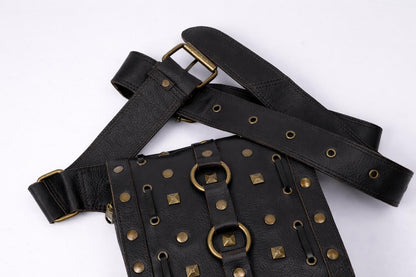 Studded Leather Belt Bag, Gothic Punk Utility Hip Pouch, Festival Fanny Pack..