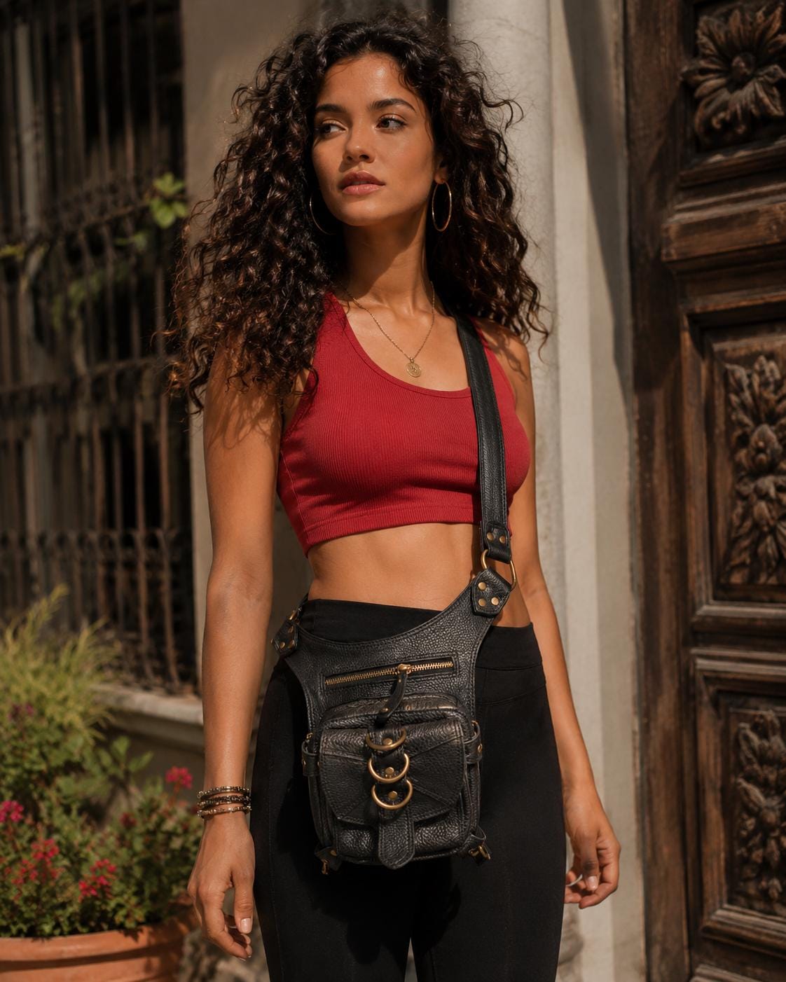 Handmade Leather Belt Pouch | Hip Bum Bag Crossbody | Festival Travel  Bag Boho Gypsy | Unisex Gift Black