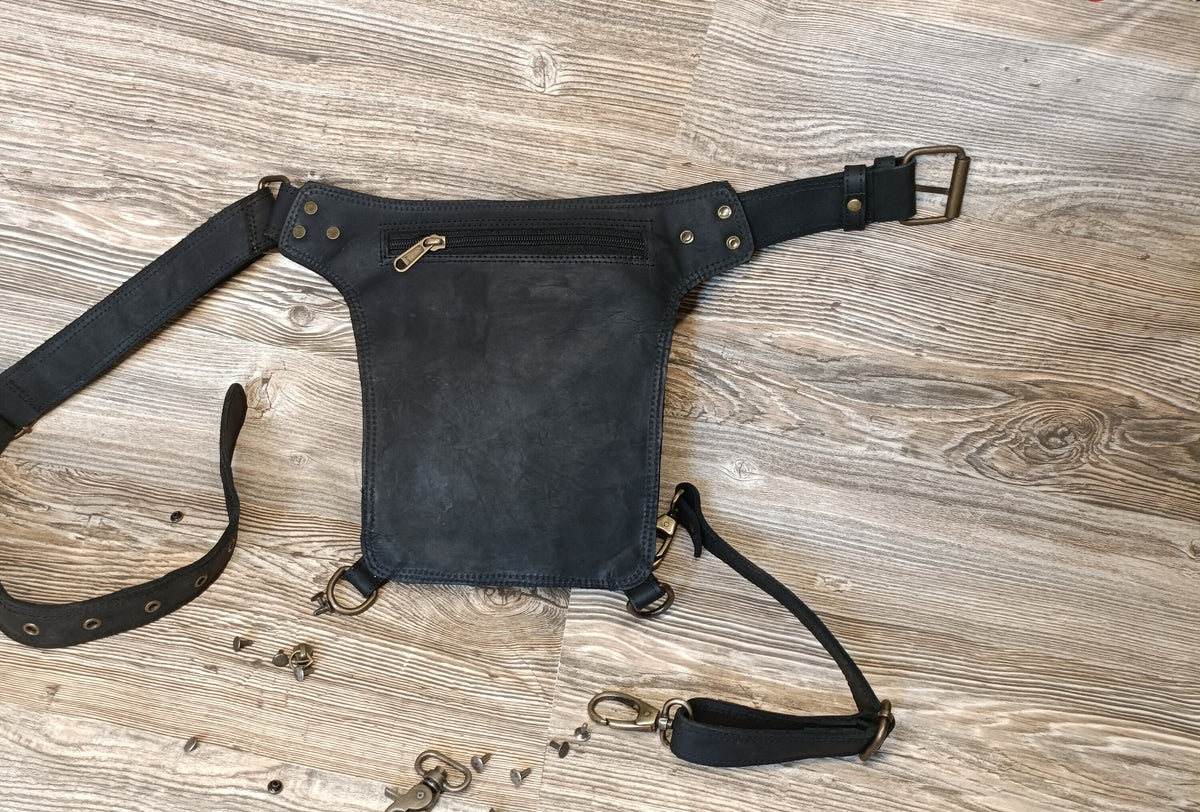 Handmade Leather Belt Pouch: Travel Fanny Pack with Adjustable Strap