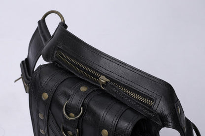 Studded Leather Belt Bag, Gothic Utility Hip Bag, Handmade Edgy Fanny Pack