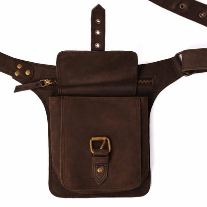 Dark Brown Leather Belt Bag, Handmade Waist Hip Fanny Pack, Adjustable Vintage Style