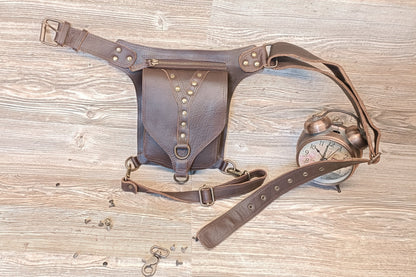 Handmade Full-Grain Leather Festival Belt Pouch | Adjustable Crossbody Waist Bag