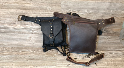 Handmade Full-Grain Leather Festival Belt Pouch | Adjustable Crossbody Waist Bag