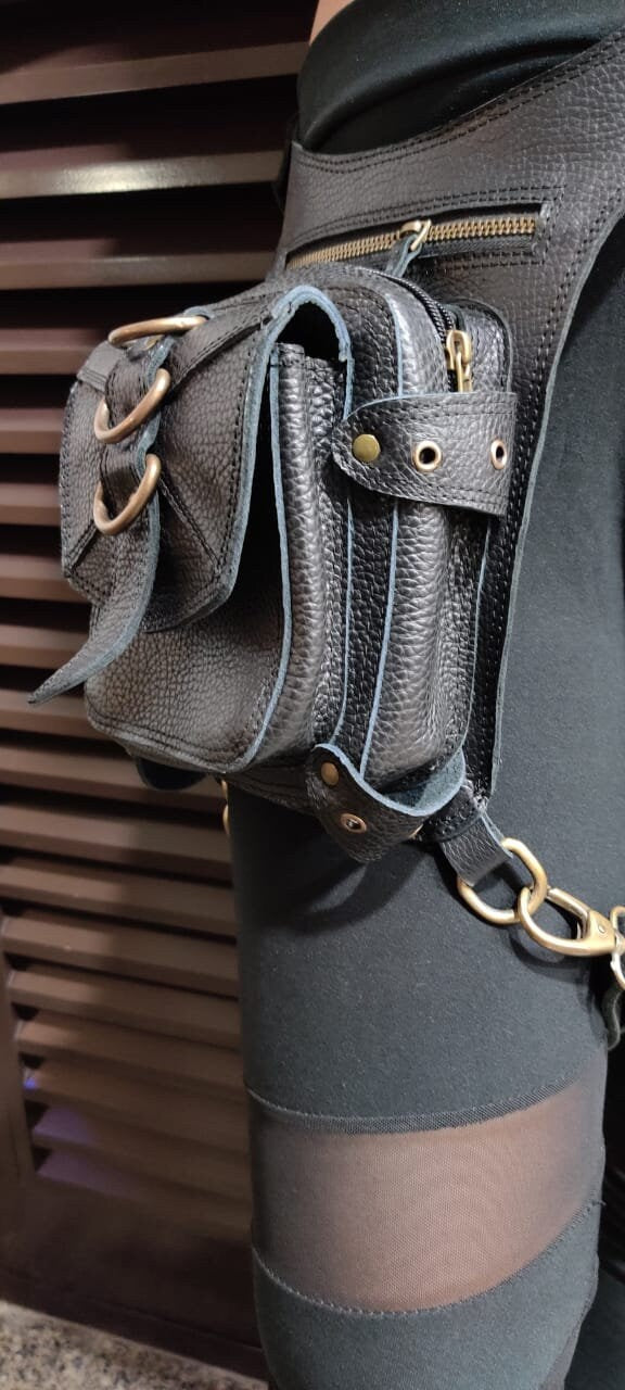 Handmade Leather Belt Pouch | Hip Bum Bag Crossbody | Festival Travel  Bag Boho Gypsy | Unisex Gift Black
