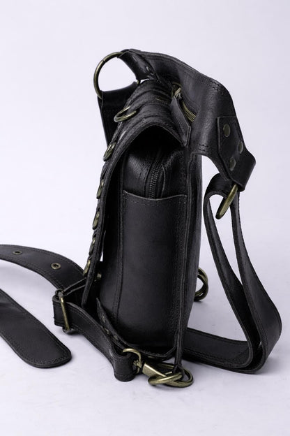 Studded Leather Belt Bag, Gothic Utility Hip Bag, Handmade Edgy Fanny Pack